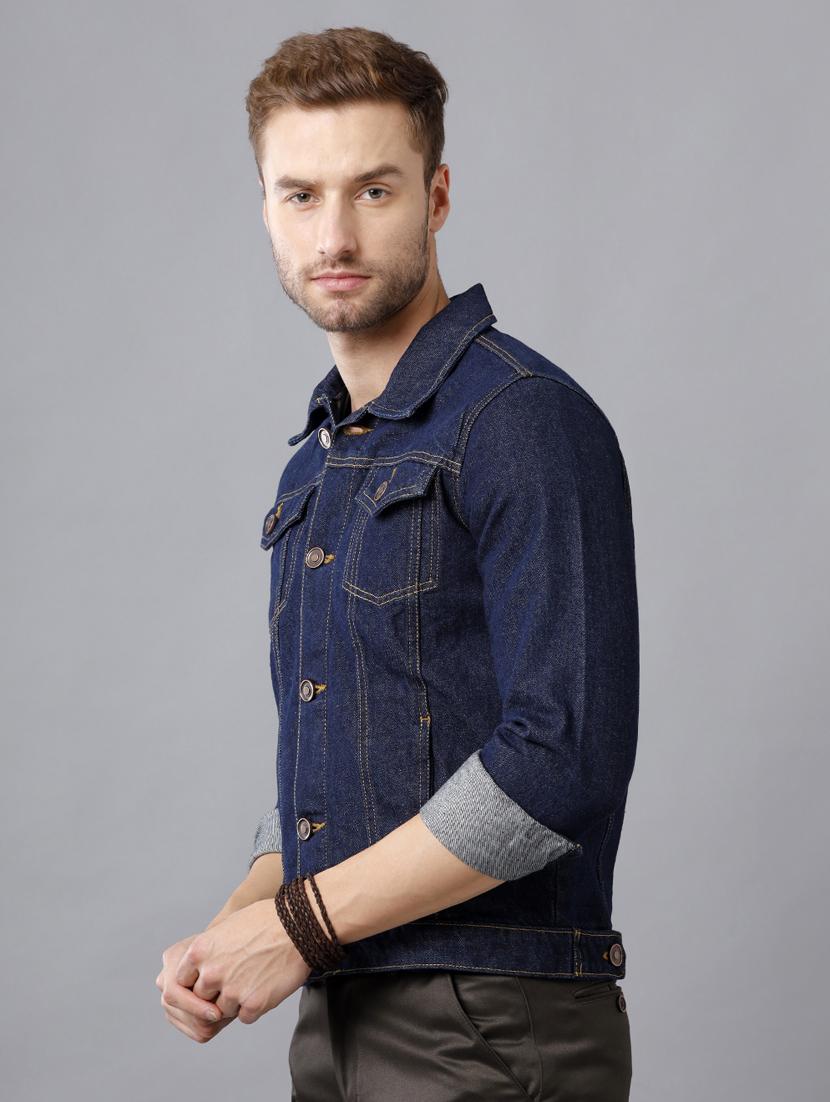 navy-blue distressed denim jacket - 18217186 - Zoom Image - 3