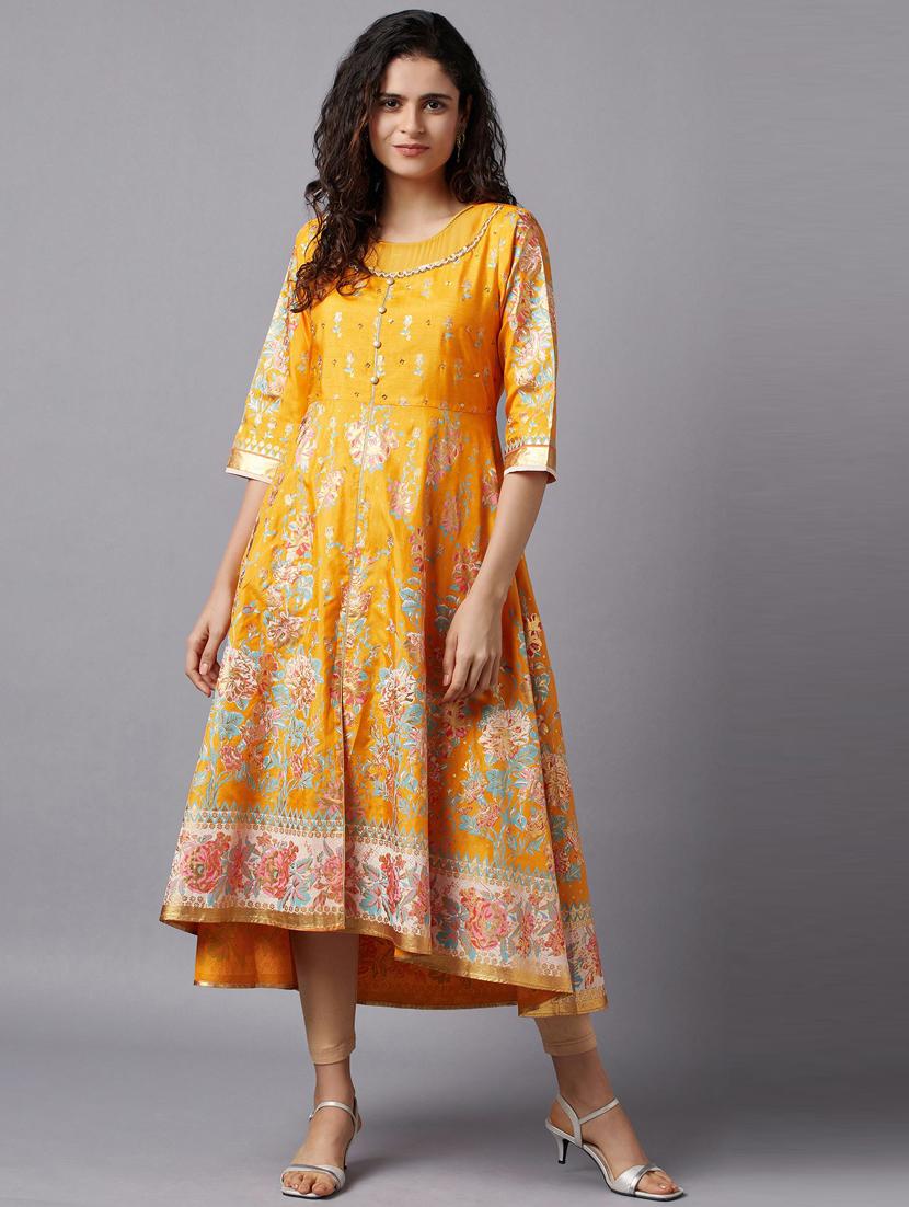 orange flared kurta - 18217602 - Zoom Image - 2