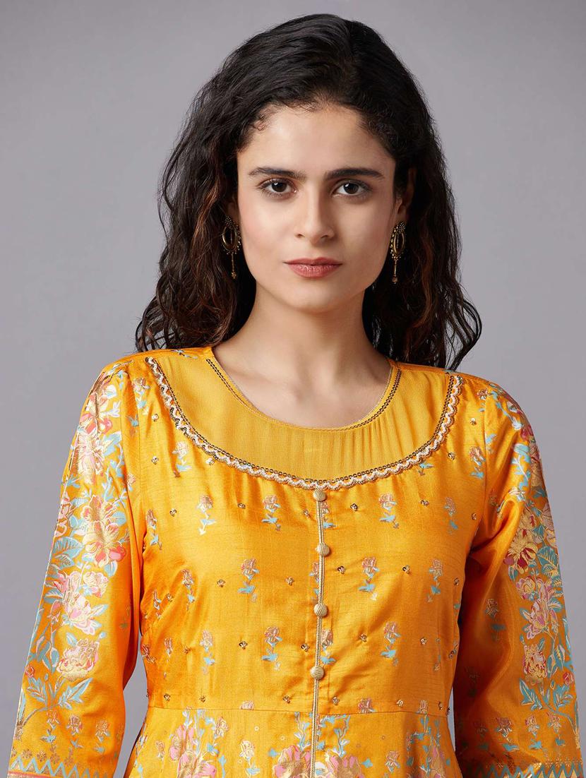 orange flared kurta - 18217602 - Zoom Image - 4