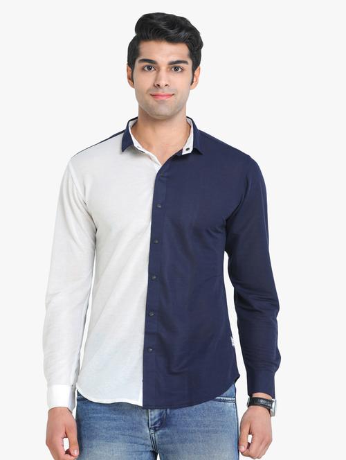 navy-blue color-blocked casual shirt - 18217884 - Standard Image - 1