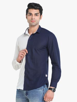 navy-blue color-blocked casual shirt - 18217884 - Standard Image - 2