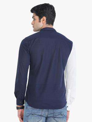 navy-blue color-blocked casual shirt - 18217884 - Standard Image - 3