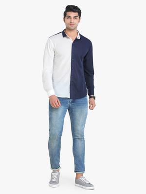 navy-blue color-blocked casual shirt - 18217884 - Standard Image - 4