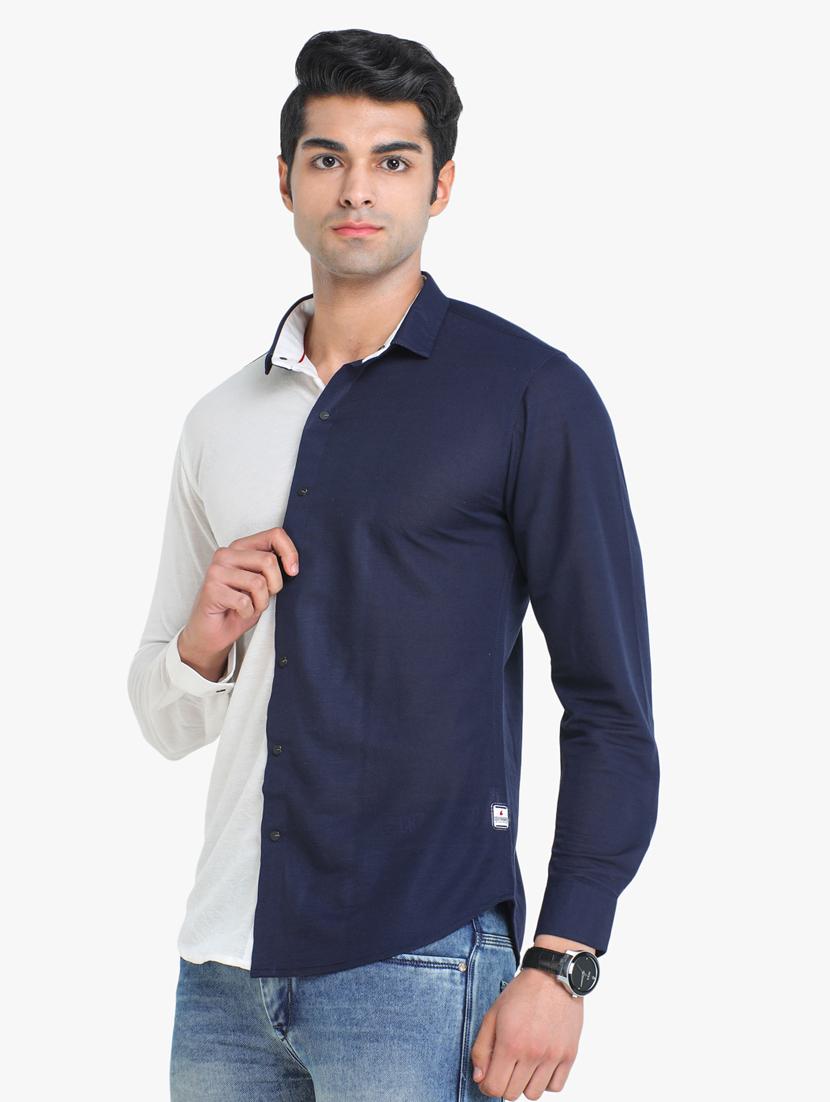 navy-blue color-blocked casual shirt - 18217884 - Zoom Image - 2