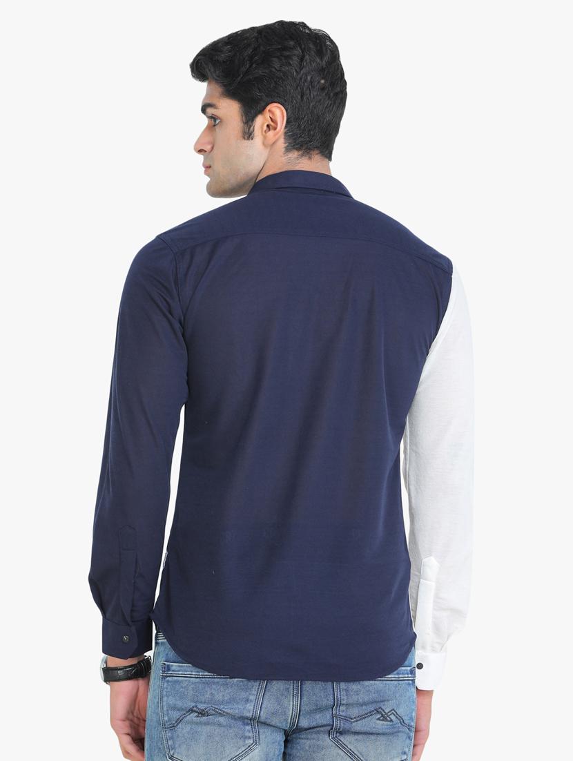 navy-blue color-blocked casual shirt - 18217884 - Zoom Image - 3