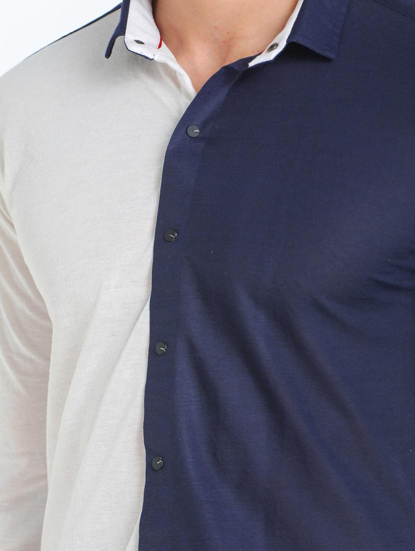 navy-blue color-blocked casual shirt - 18217884 - Zoom Image - 5