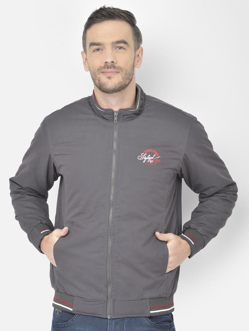 grey solid casual jacket - 18218829 - Zoom Image - 1