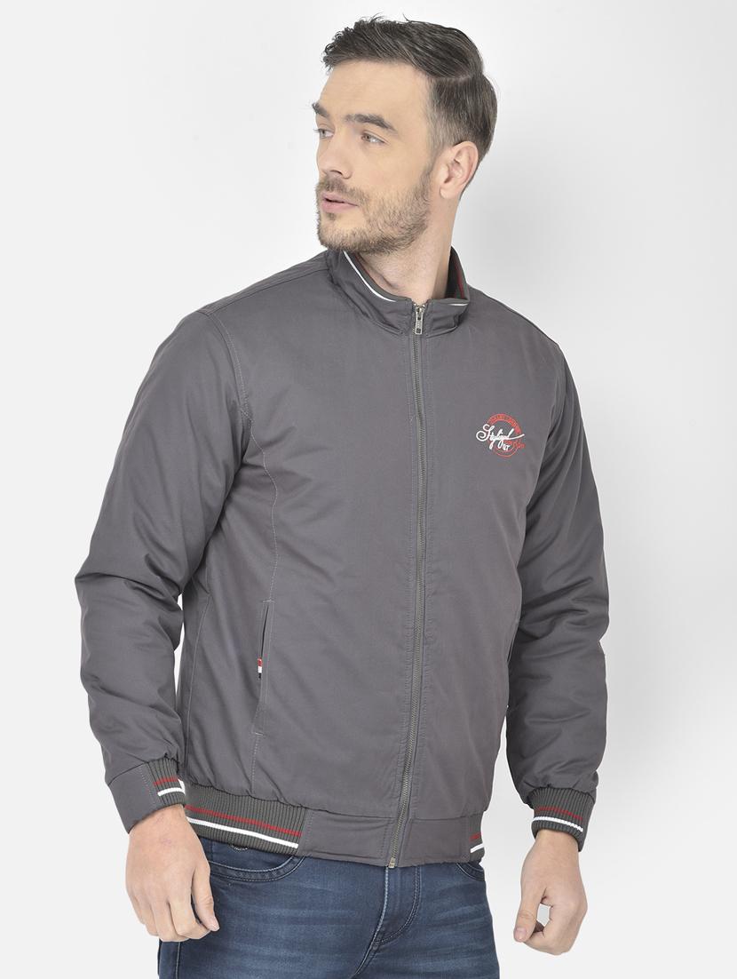 grey solid casual jacket - 18218829 - Zoom Image - 3