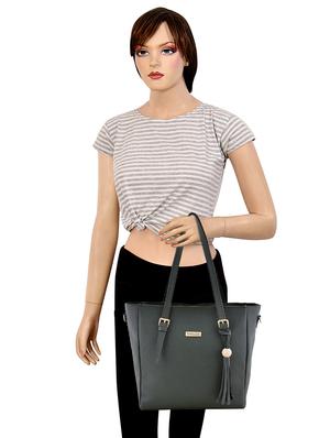 green leatherette combo handbag - 18220559 - Standard Image - 6