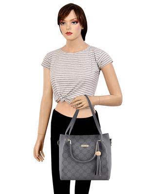 grey leatherette combo handbag - 18220563 - Standard Image - 6