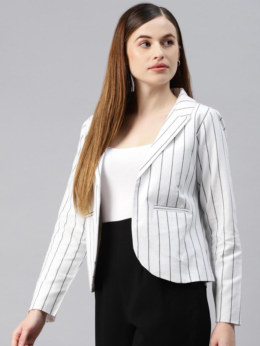 open-front lapel-collared striped formal blazer - 18221304 - Zoom Image - 2