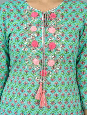 sea green printed kurta pant set with dupatta - 18221326 - Standard Image - 4