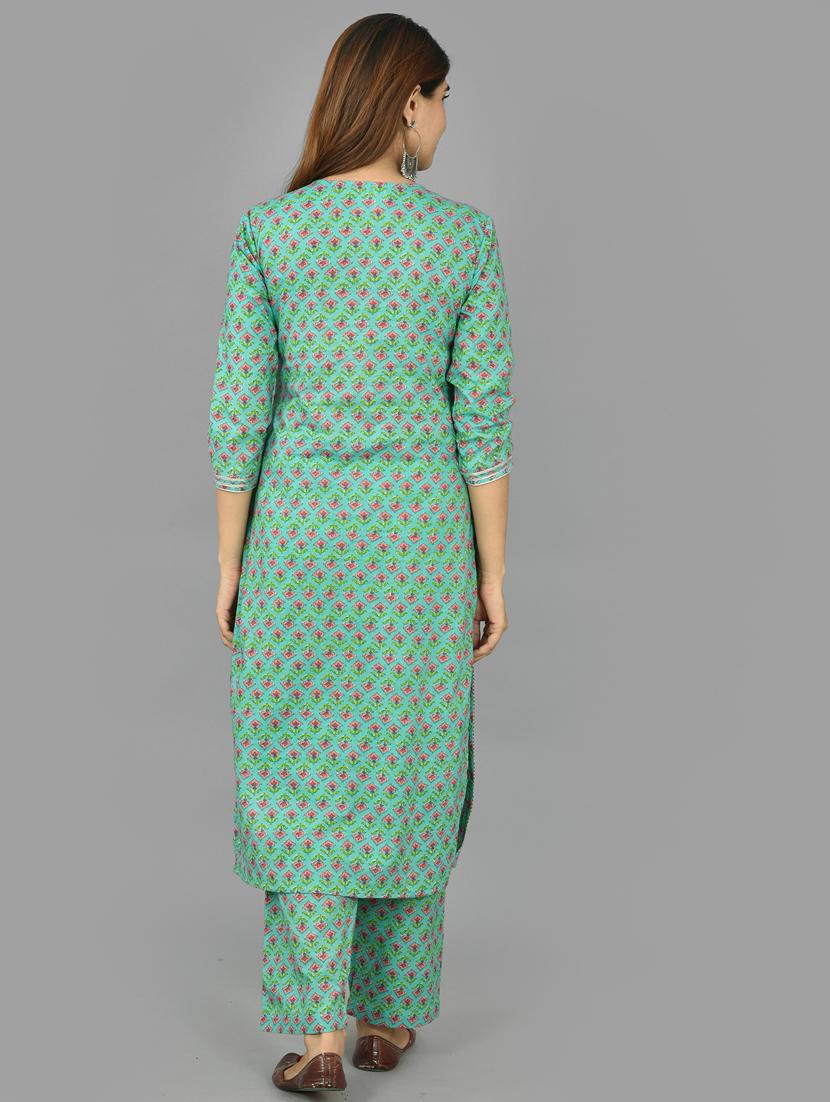 sea green printed kurta pant set with dupatta - 18221326 - Zoom Image - 3