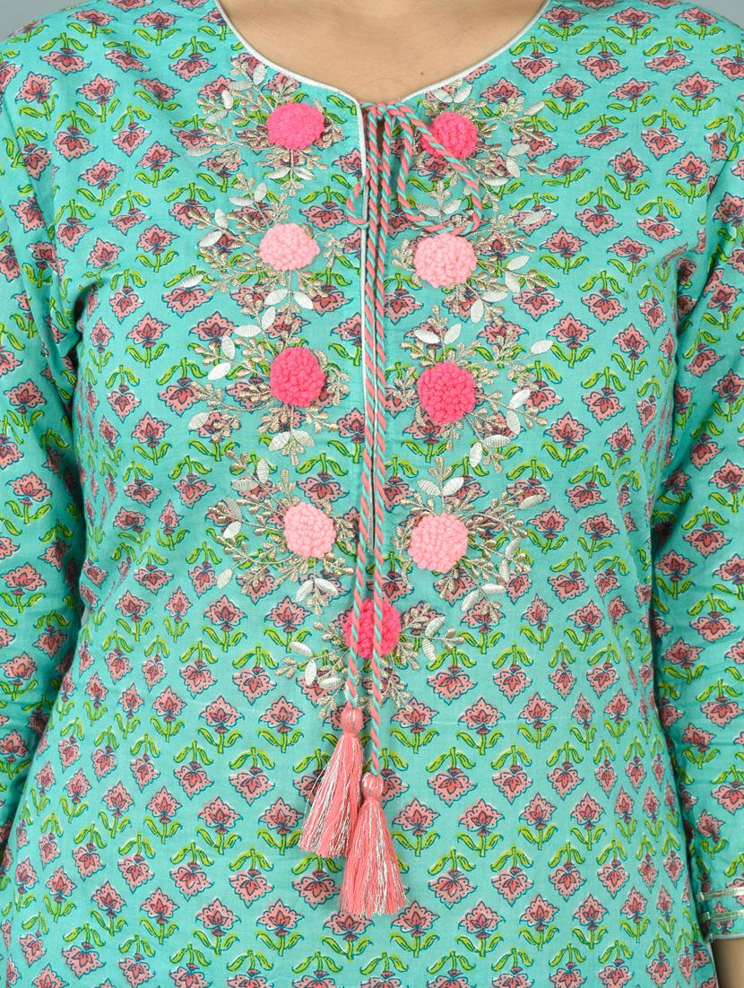 sea green printed kurta pant set with dupatta - 18221326 - Zoom Image - 4