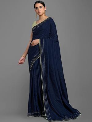 blue art silk plain saree with blouse - 18221501 - Standard Image - 2