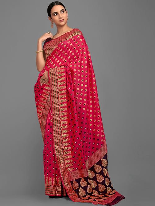 red silk blend woven saree with blouse - 18221519 - Very Small Image - 1