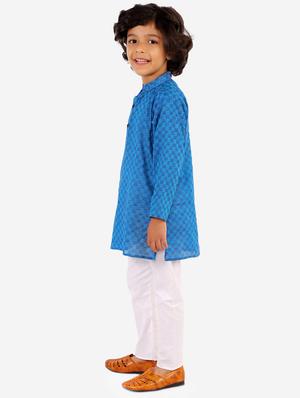 blue checked kurta set - 18221751 - Standard Image - 3
