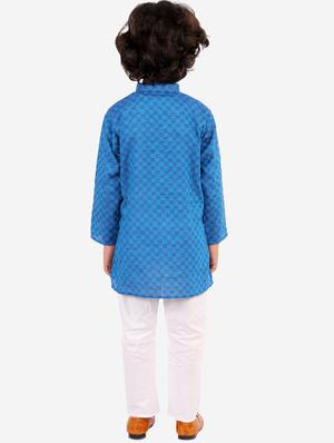 blue checked kurta set - 18221751 - Standard Image - 4