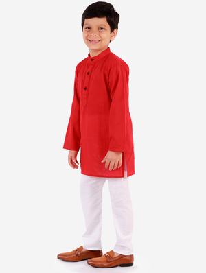 red solid kurta pajama set - 18221760 - Standard Image - 3