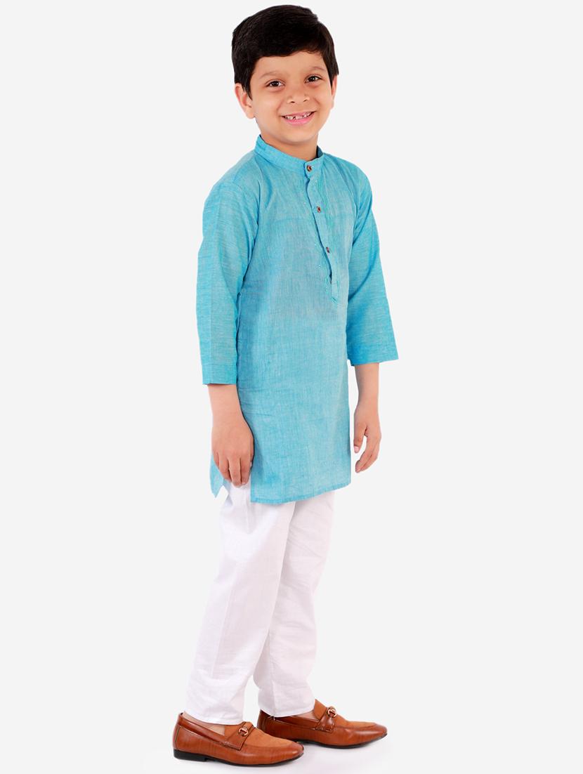 light blue solid kurta set - 18221761 - Zoom Image - 2
