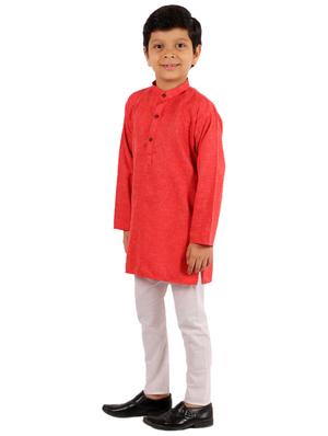 red solid kurta pajama set - 18221777 - Standard Image - 3