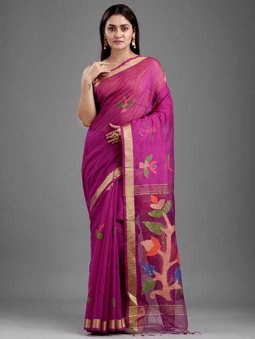pink handloom saree with blouse - 18223582 - Standard Image - 1
