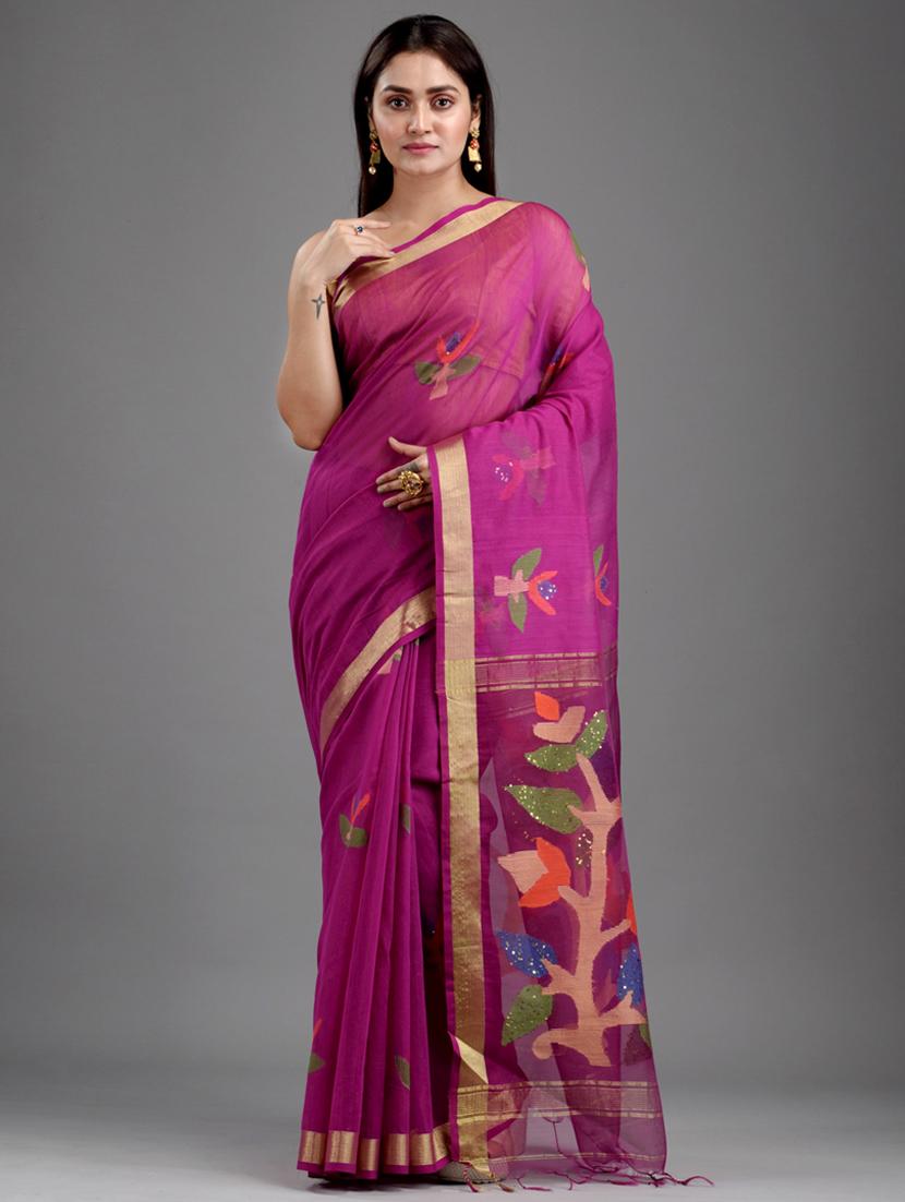 pink handloom saree with blouse - 18223582 - Zoom Image - 1