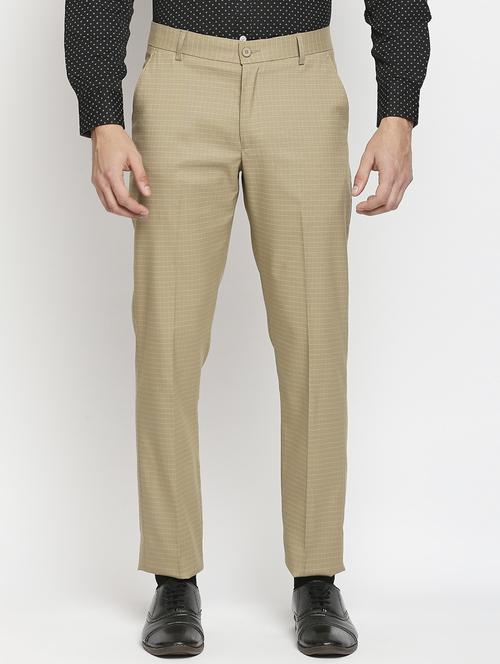 beige checkered formal trouser - 18224239 - Standard Image - 1