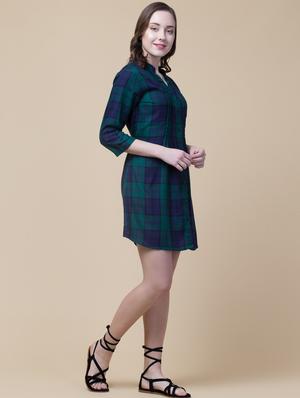 mandarin neck checkered shirt dress - 18224249 - Standard Image - 3