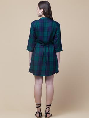 mandarin neck checkered shirt dress - 18224249 - Standard Image - 4
