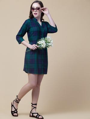 mandarin neck checkered shirt dress - 18224249 - Standard Image - 5