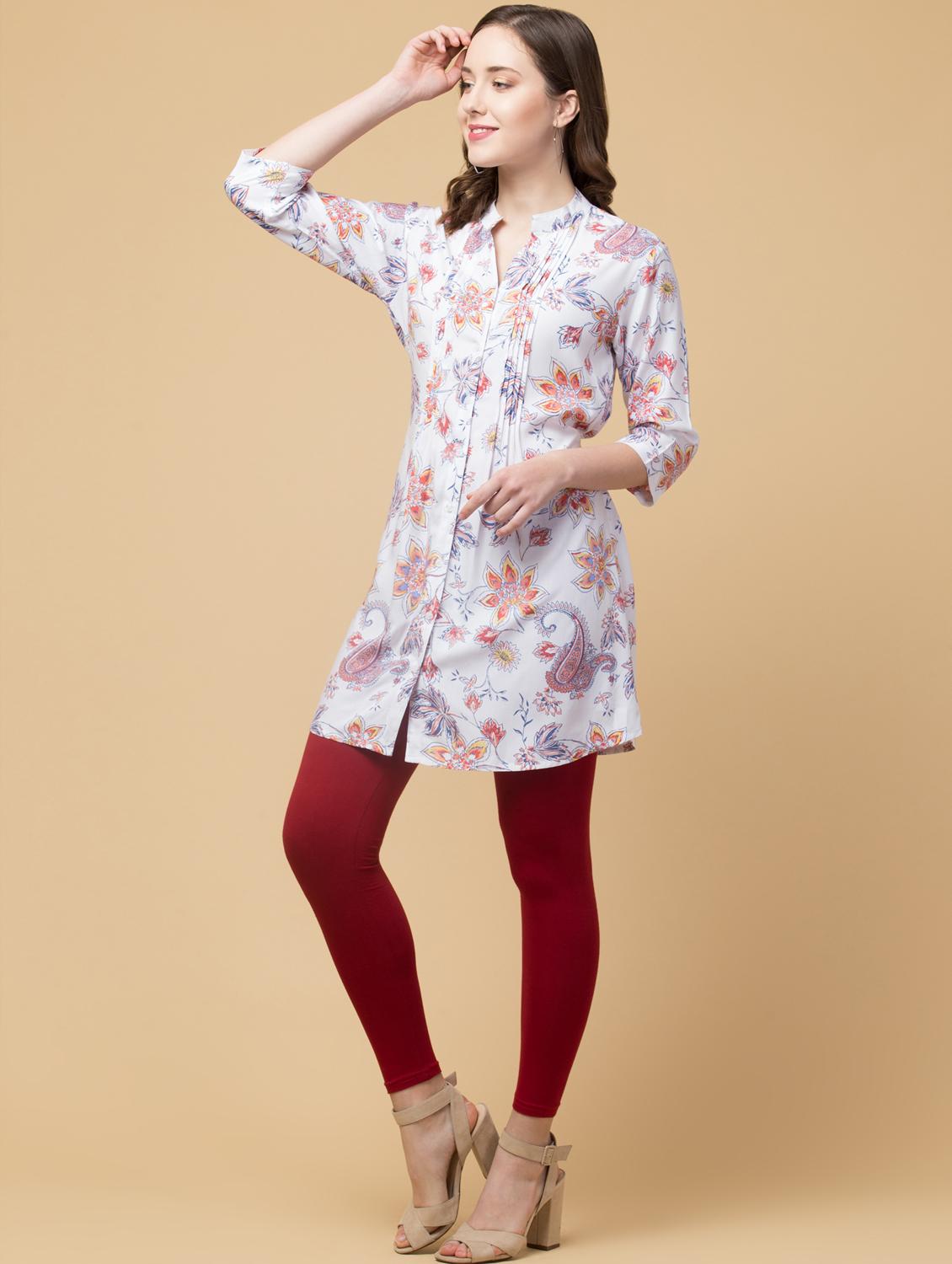 mandarin neck floral tunic - 18224259 - Zoom Image - 2