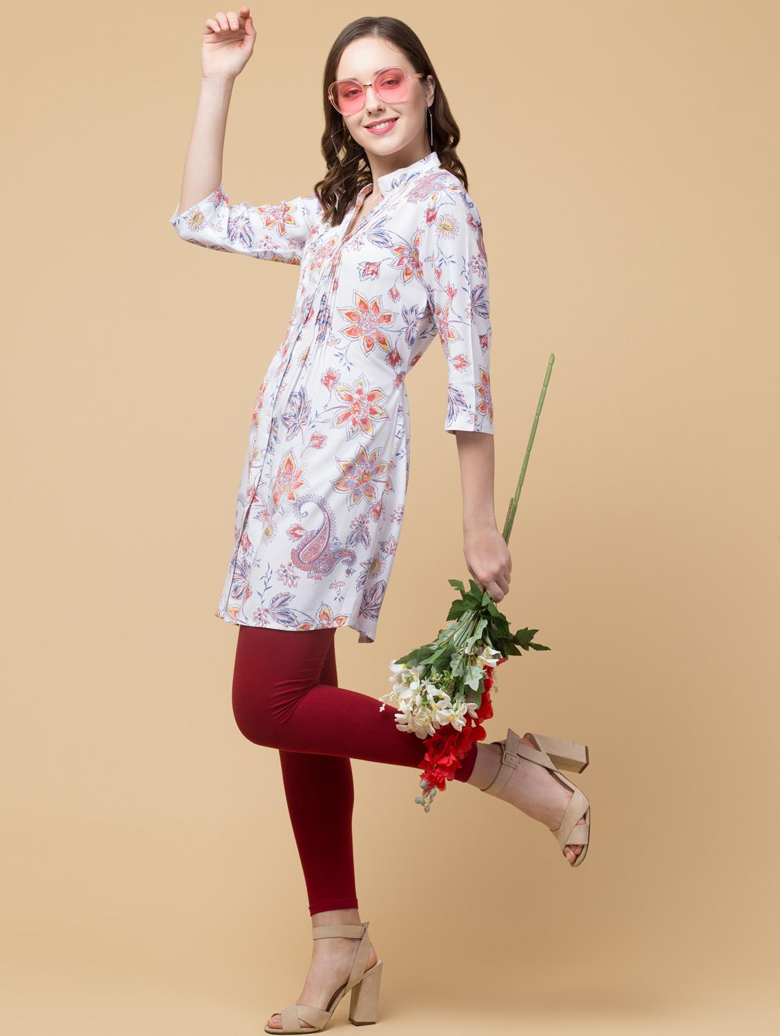 mandarin neck floral tunic - 18224259 - Zoom Image - 5
