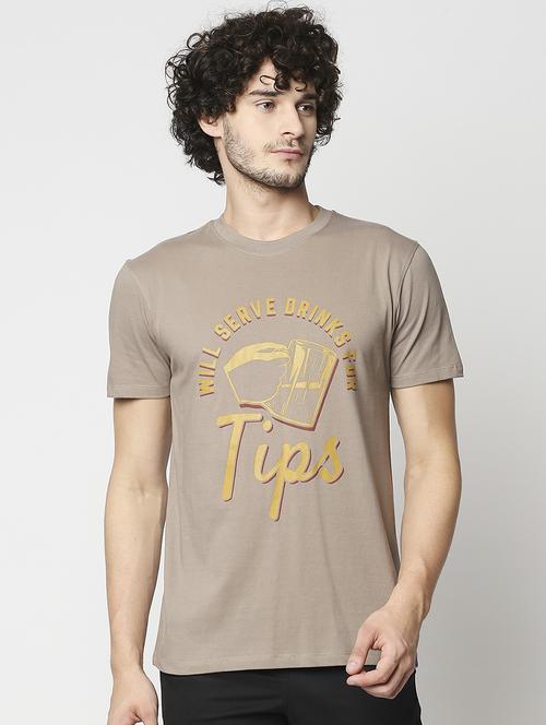 taupe chest-printed t-shirt - 18224512 - Standard Image - 1