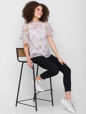 cream printed regular top - 18224617 - Standard Image - 5
