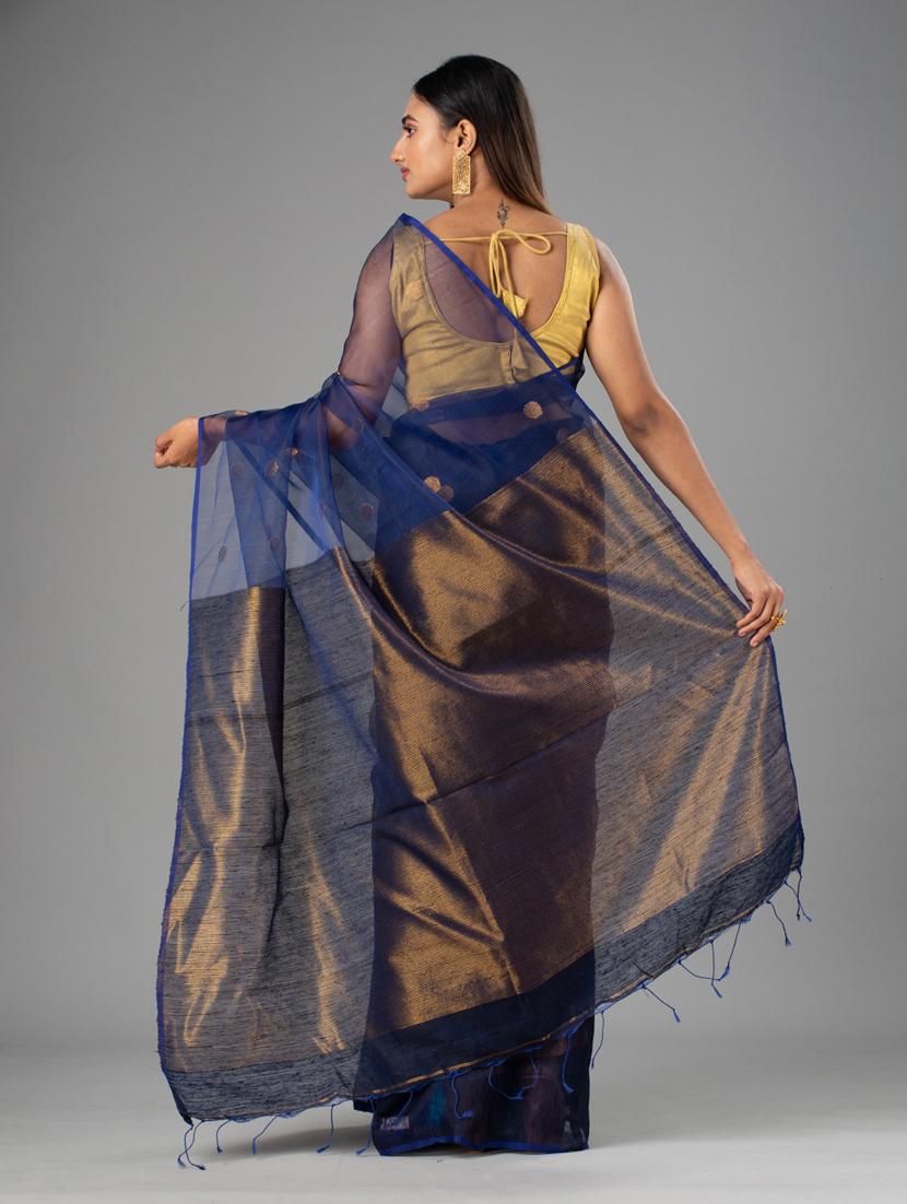 blue silk woven saree with blouse - 18224680 - Zoom Image - 2