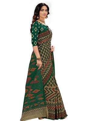 green cotton printed saree with blouse - 18224716 - Standard Image - 2