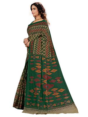 green cotton printed saree with blouse - 18224716 - Standard Image - 3