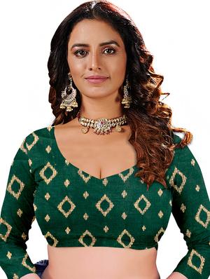 green cotton printed saree with blouse - 18224716 - Standard Image - 5