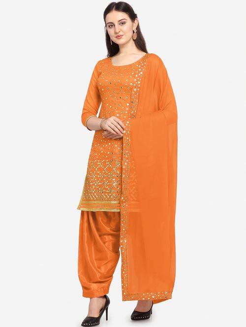 orange silk blend patiyala suits unstitched suit - 18226973 - Standard Image - 1