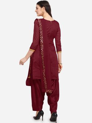 maroon silk blend patiyala suits unstitched suit - 18226979 - Standard Image - 2