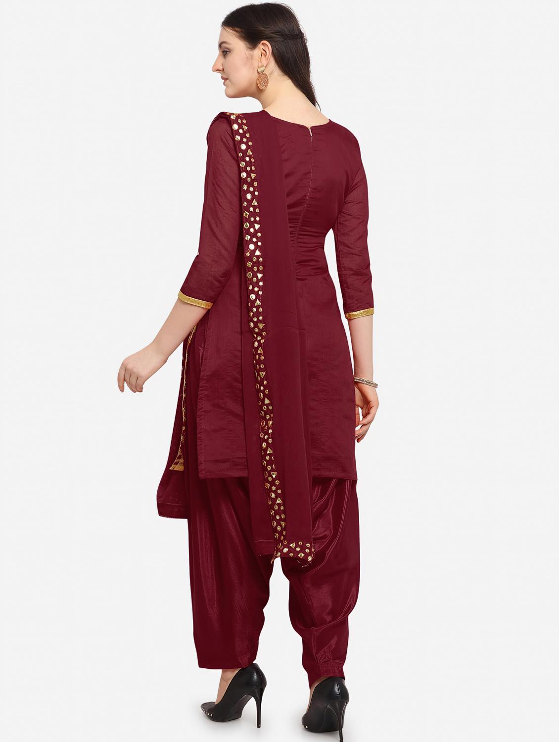 maroon silk blend patiyala suits unstitched suit - 18226979 - Zoom Image - 2