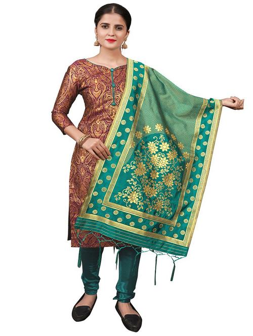 green silk blend banarasi dupatta - 18227605 - Standard Image - 1