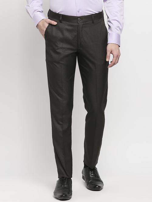 brown solid formal trouser - 18227840 - Standard Image - 1