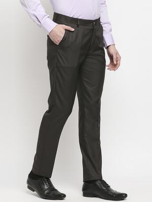 brown solid formal trouser - 18227840 - Standard Image - 3