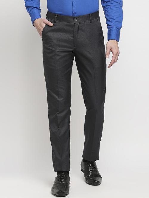 charcoal grey solid formal trouser - 18227842 - Standard Image - 1