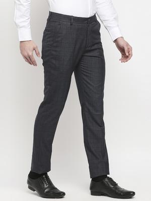 navy-blue checkered formal trouser - 18227845 - Standard Image - 3
