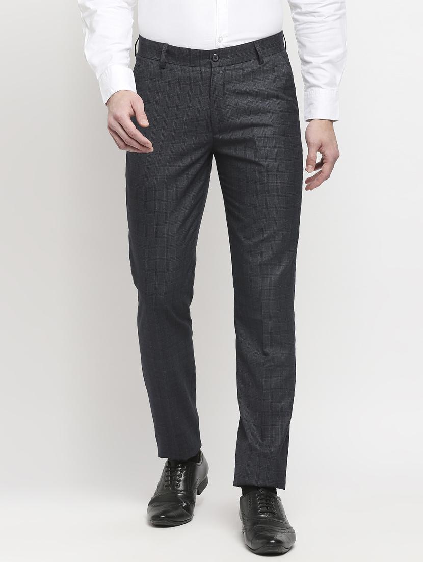 navy-blue checkered formal trouser - 18227845 - Zoom Image - 1