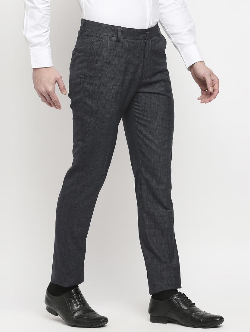 navy-blue checkered formal trouser - 18227845 - Zoom Image - 3