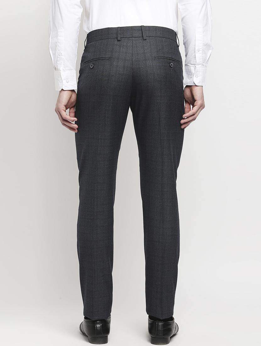 navy-blue checkered formal trouser - 18227845 - Zoom Image - 4